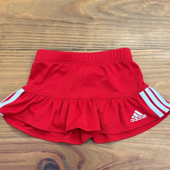 Adidas Kids Red Skort with White Stripes - Picture 1 of 5